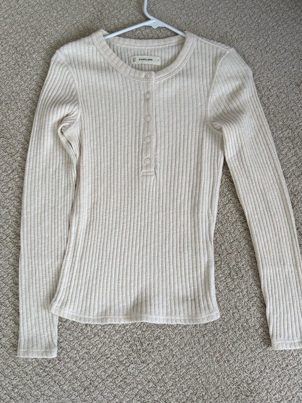 Everlane Ribbed Henley Long Sleeve Top in Cream NWOT